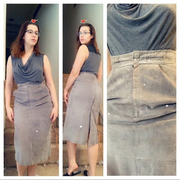 Vintage Dresses & Skirts - Final price* 80s Gray leather midi skirt suede